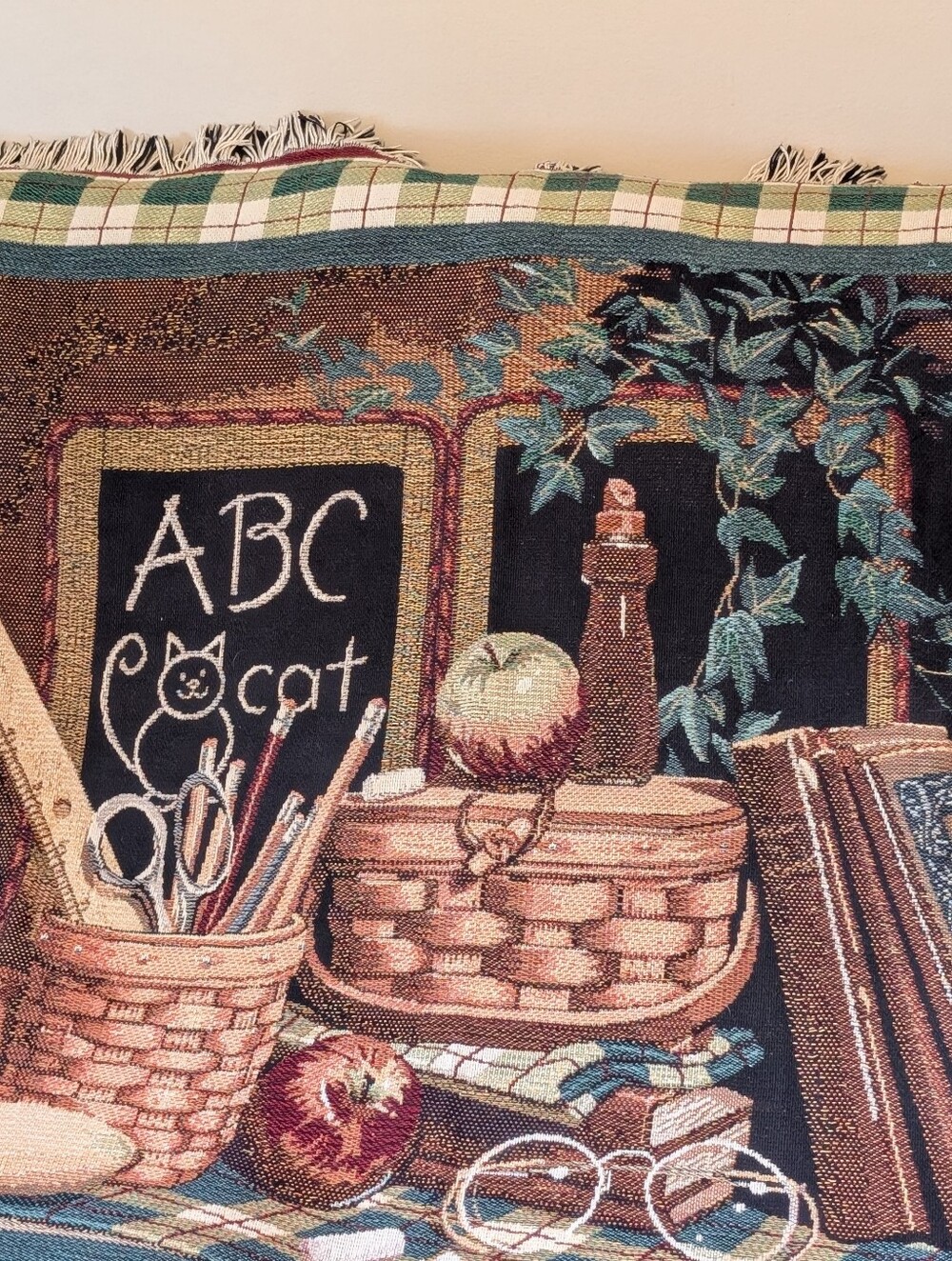 1999 Longaberger Collectors Club Tapestry Throw Blanket Country Schoolhouse VTG
